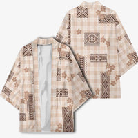 Hawaiian Quilt Tapa On Beige Palaka Motifs Kimono LT7 - Polynesian Pride