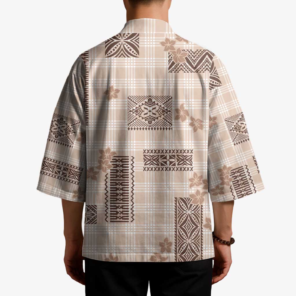Hawaiian Quilt Tapa On Beige Palaka Motifs Kimono LT7 - Polynesian Pride