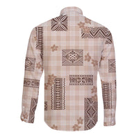 Hawaiian Quilt Tapa On Beige Palaka Motifs Long Sleeve Button Shirt LT7 - Polynesian Pride