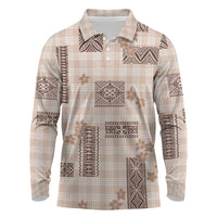 Hawaiian Quilt Tapa On Beige Palaka Motifs Long Sleeve Polo Shirt LT7 Beige - Polynesian Pride