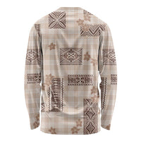 Hawaiian Quilt Tapa On Beige Palaka Motifs Long Sleeve Shirt LT7 - Polynesian Pride