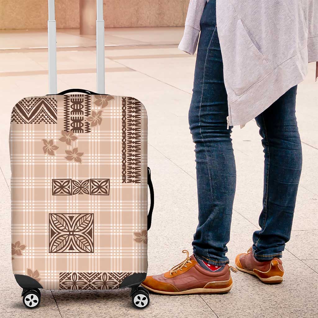 Hawaiian Quilt Tapa On Beige Palaka Motifs Luggage Cover LT7 Beige - Polynesian Pride