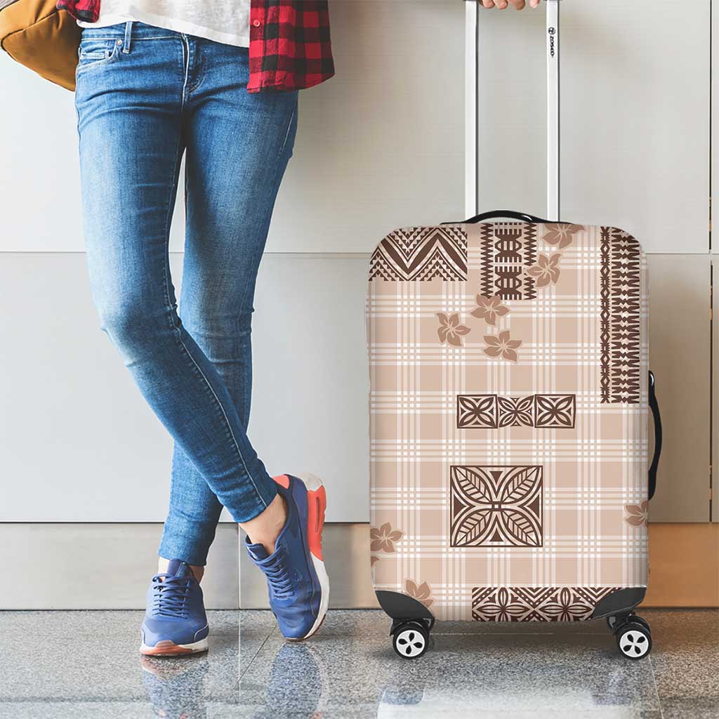 Hawaiian Quilt Tapa On Beige Palaka Motifs Luggage Cover LT7 - Polynesian Pride