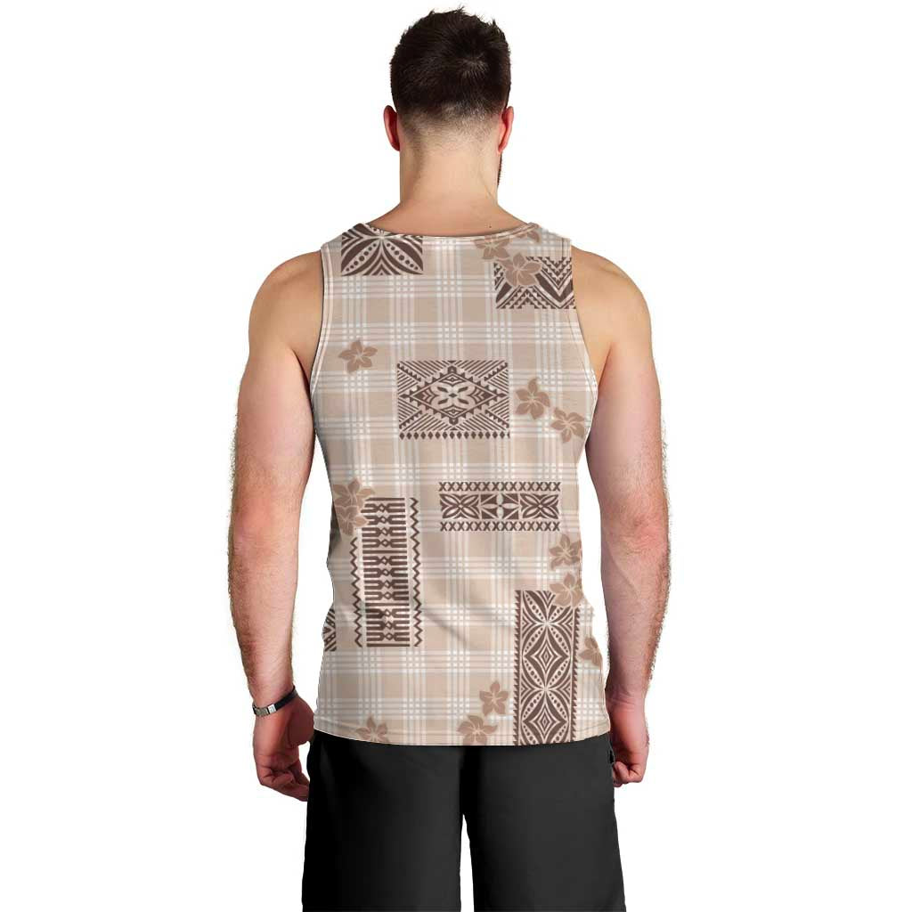 Hawaiian Quilt Tapa On Beige Palaka Motifs Men Tank Top LT7 - Polynesian Pride