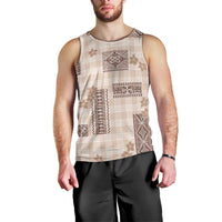 Hawaiian Quilt Tapa On Beige Palaka Motifs Men Tank Top LT7 - Polynesian Pride