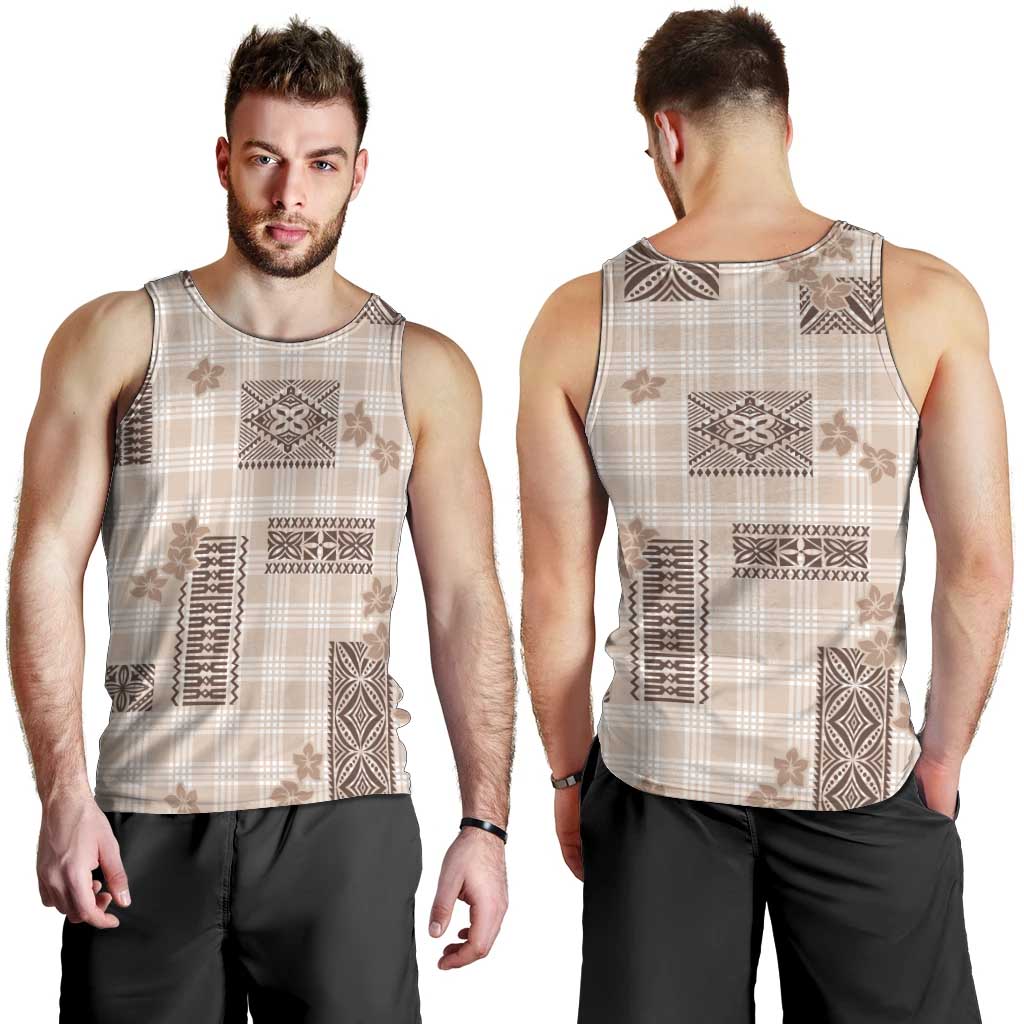 Hawaiian Quilt Tapa On Beige Palaka Motifs Men Tank Top LT7 - Polynesian Pride