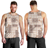 Hawaiian Quilt Tapa On Beige Palaka Motifs Men Tank Top LT7 - Polynesian Pride