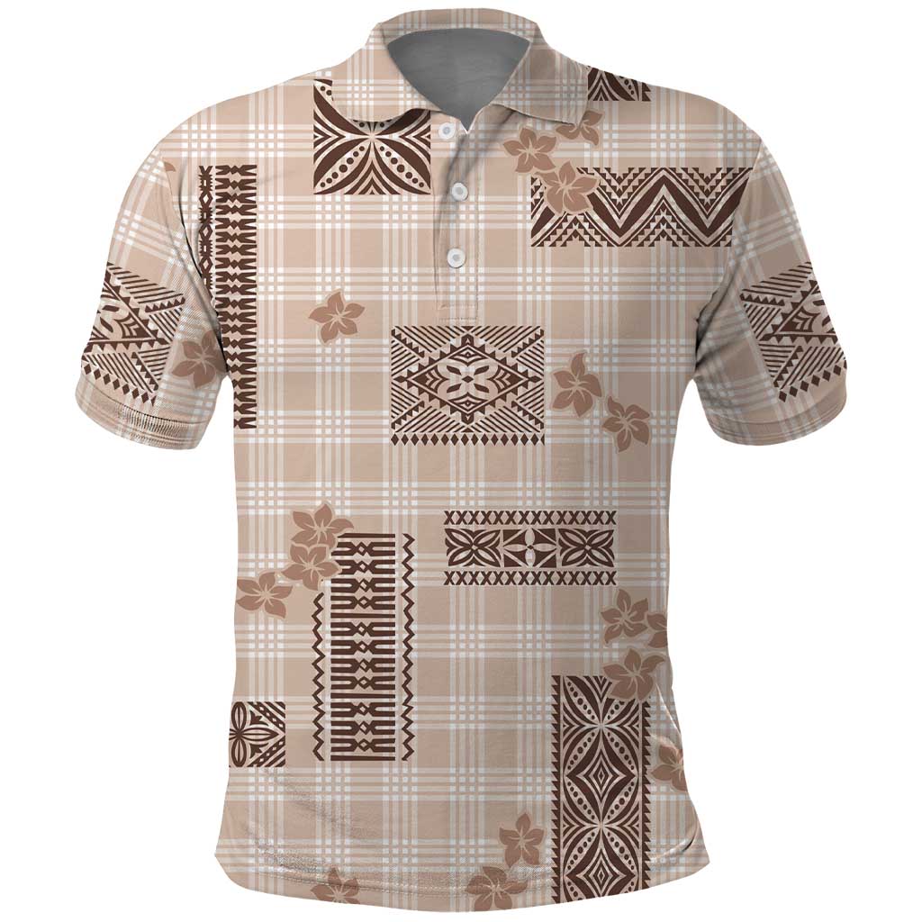 Hawaiian Quilt Tapa On Beige Palaka Motifs Polo Shirt LT7 Beige - Polynesian Pride