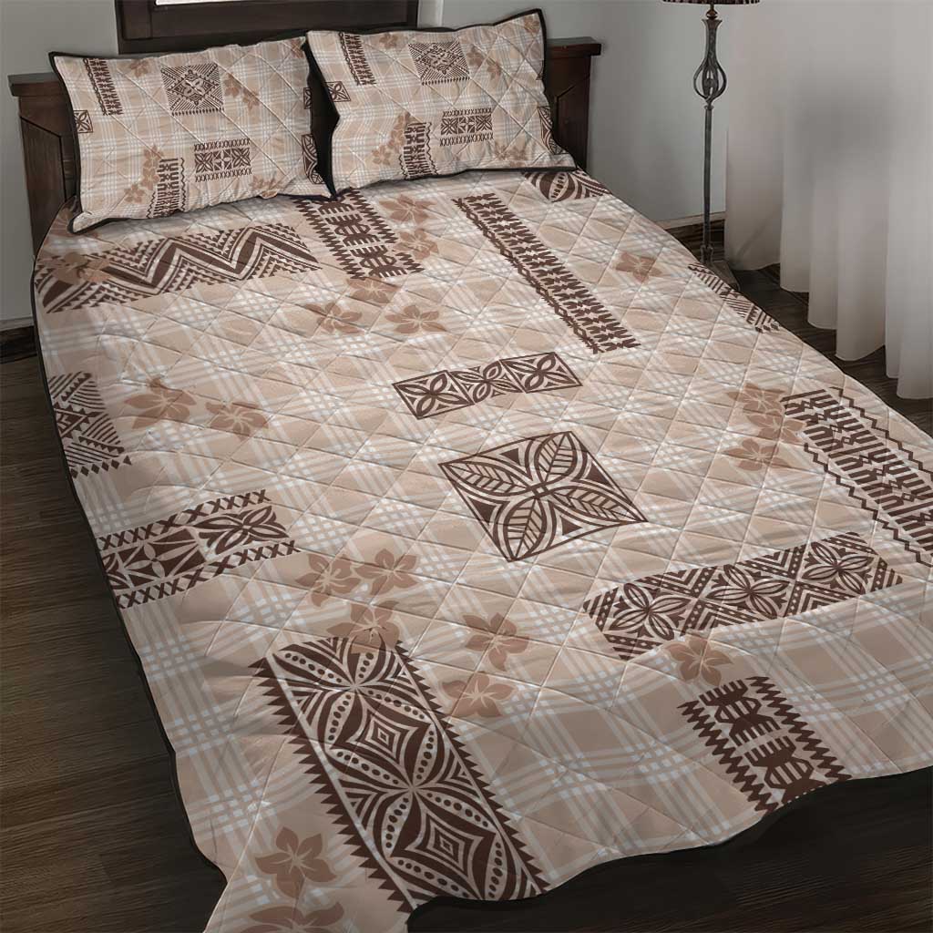 Hawaiian Quilt Tapa On Beige Palaka Motifs Quilt Bed Set LT7 Beige - Polynesian Pride