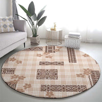 Hawaiian Quilt Tapa On Beige Palaka Motifs Round Carpet LT7 - Polynesian Pride