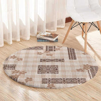 Hawaiian Quilt Tapa On Beige Palaka Motifs Round Carpet LT7 - Polynesian Pride