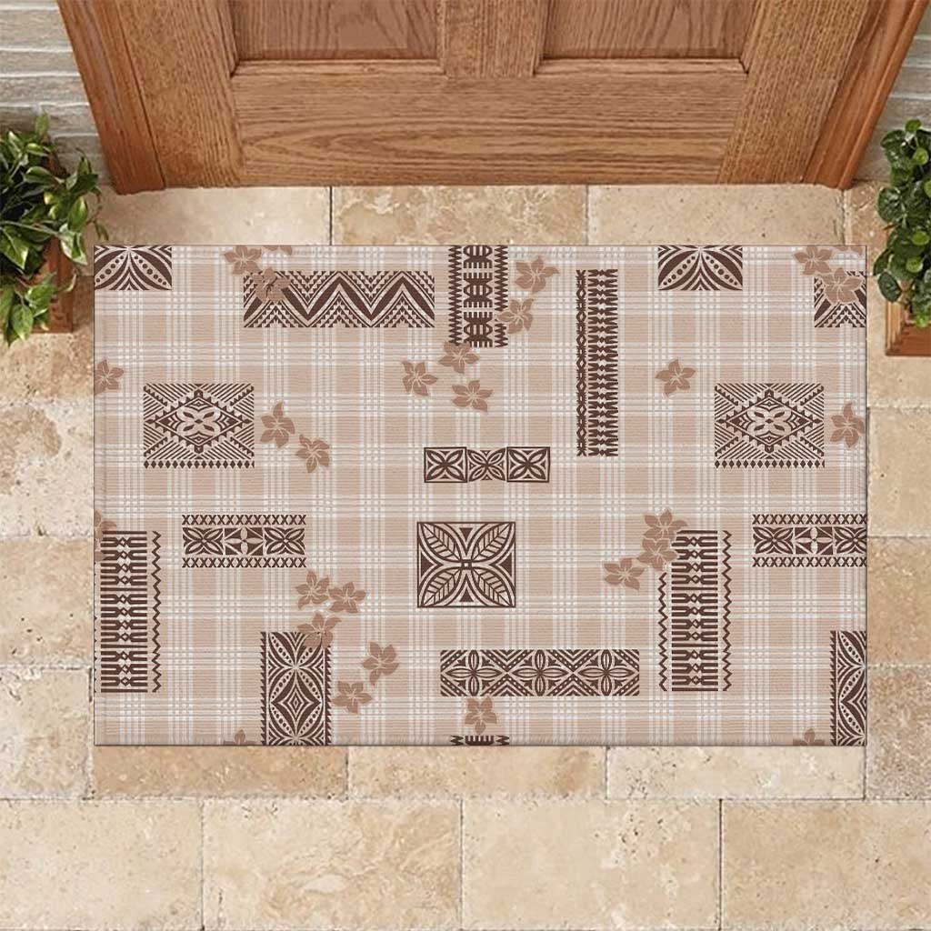 Hawaiian Quilt Tapa On Beige Palaka Motifs Rubber Doormat LT7 Beige - Polynesian Pride