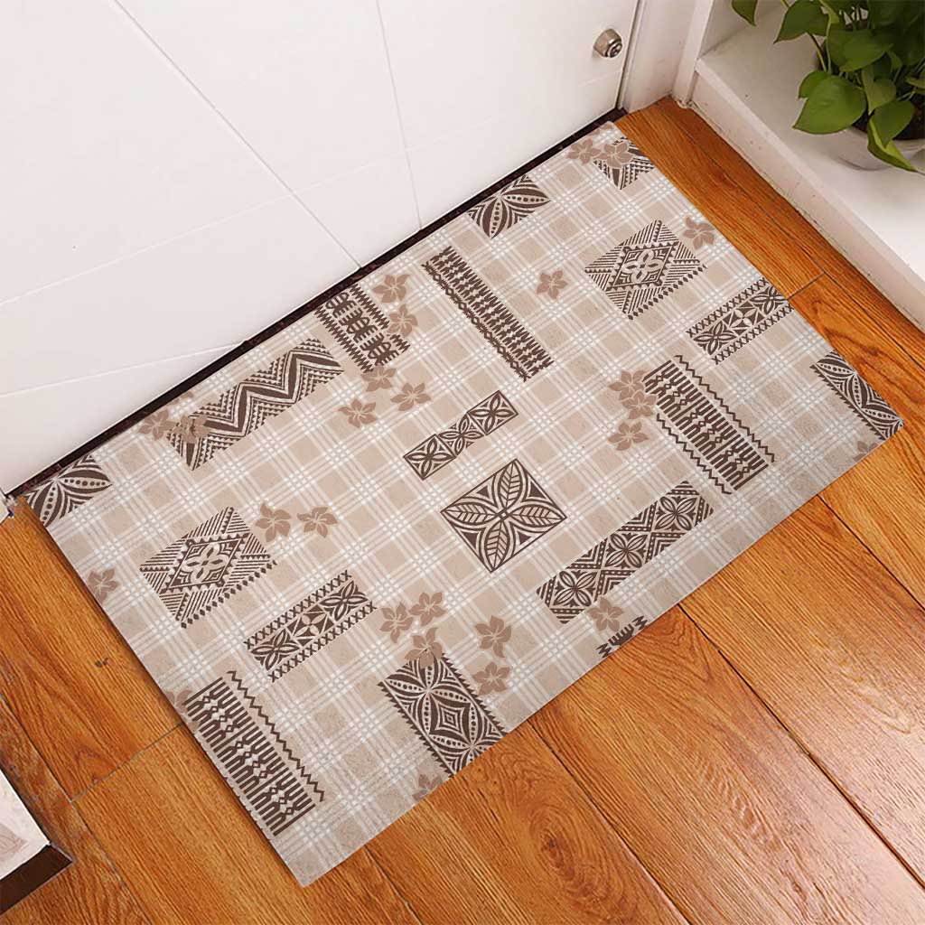 Hawaiian Quilt Tapa On Beige Palaka Motifs Rubber Doormat LT7 - Polynesian Pride