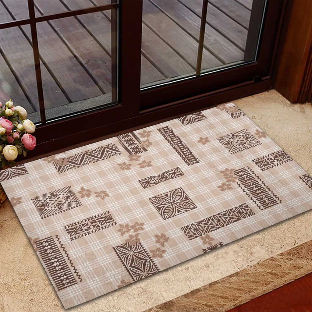 Hawaiian Quilt Tapa On Beige Palaka Motifs Rubber Doormat LT7 - Polynesian Pride