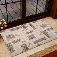 Hawaiian Quilt Tapa On Beige Palaka Motifs Rubber Doormat LT7 - Polynesian Pride