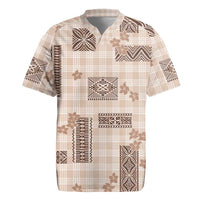 Hawaiian Quilt Tapa On Beige Palaka Motifs Rugby Jersey LT7 Beige - Polynesian Pride