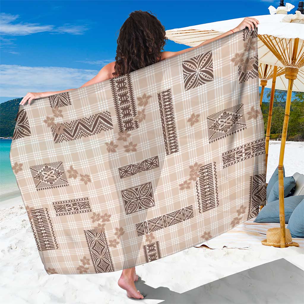 Hawaiian Quilt Tapa On Beige Palaka Motifs Sarong LT7 One Size 44 x 66 inches Beige - Polynesian Pride