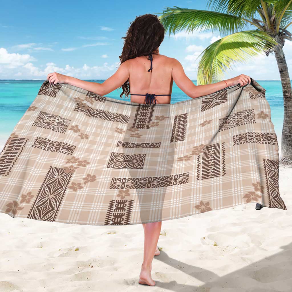 Hawaiian Quilt Tapa On Beige Palaka Motifs Sarong LT7 - Polynesian Pride