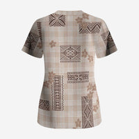 Hawaiian Quilt Tapa On Beige Palaka Motifs Scrub Top