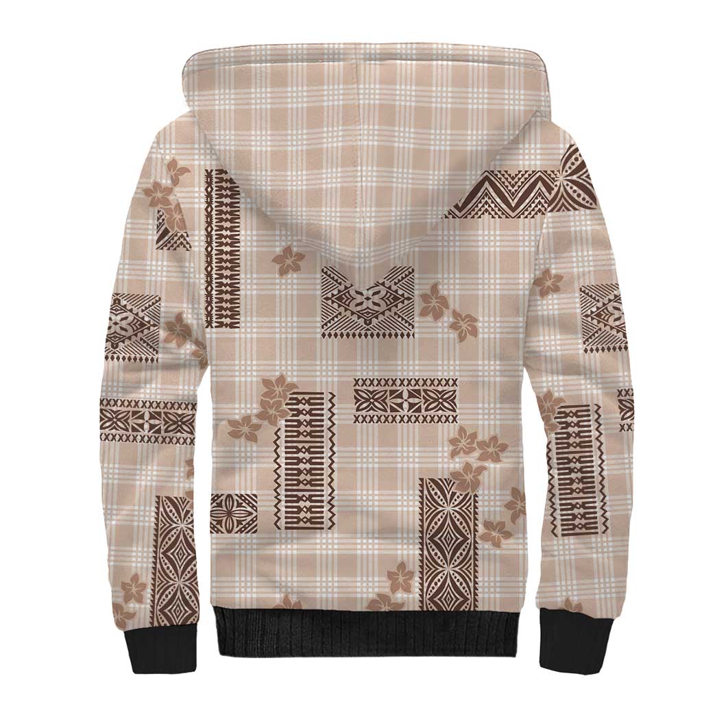 Hawaiian Quilt Tapa On Beige Palaka Motifs Sherpa Hoodie LT7 - Polynesian Pride