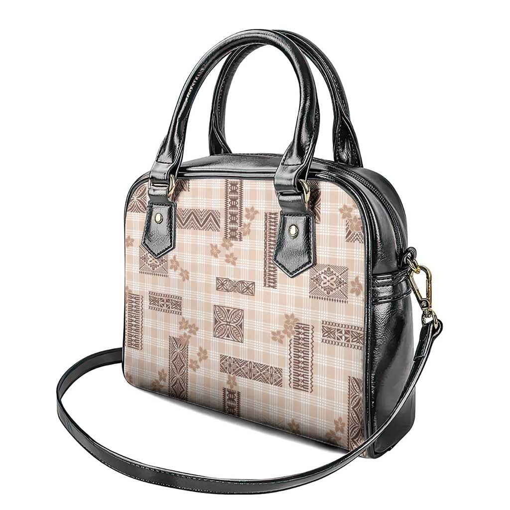 Hawaiian Quilt Tapa On Beige Palaka Motifs Shoulder Handbag