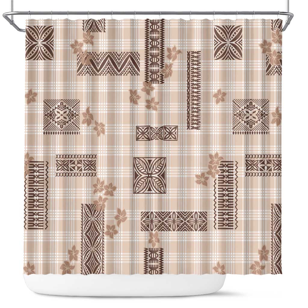 Hawaiian Quilt Tapa On Beige Palaka Motifs Shower Curtain
