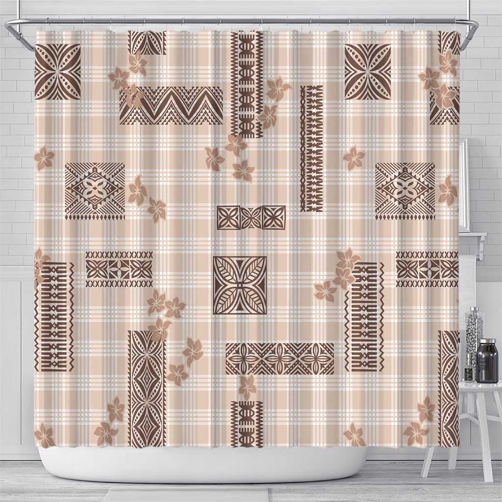 Hawaiian Quilt Tapa On Beige Palaka Motifs Shower Curtain