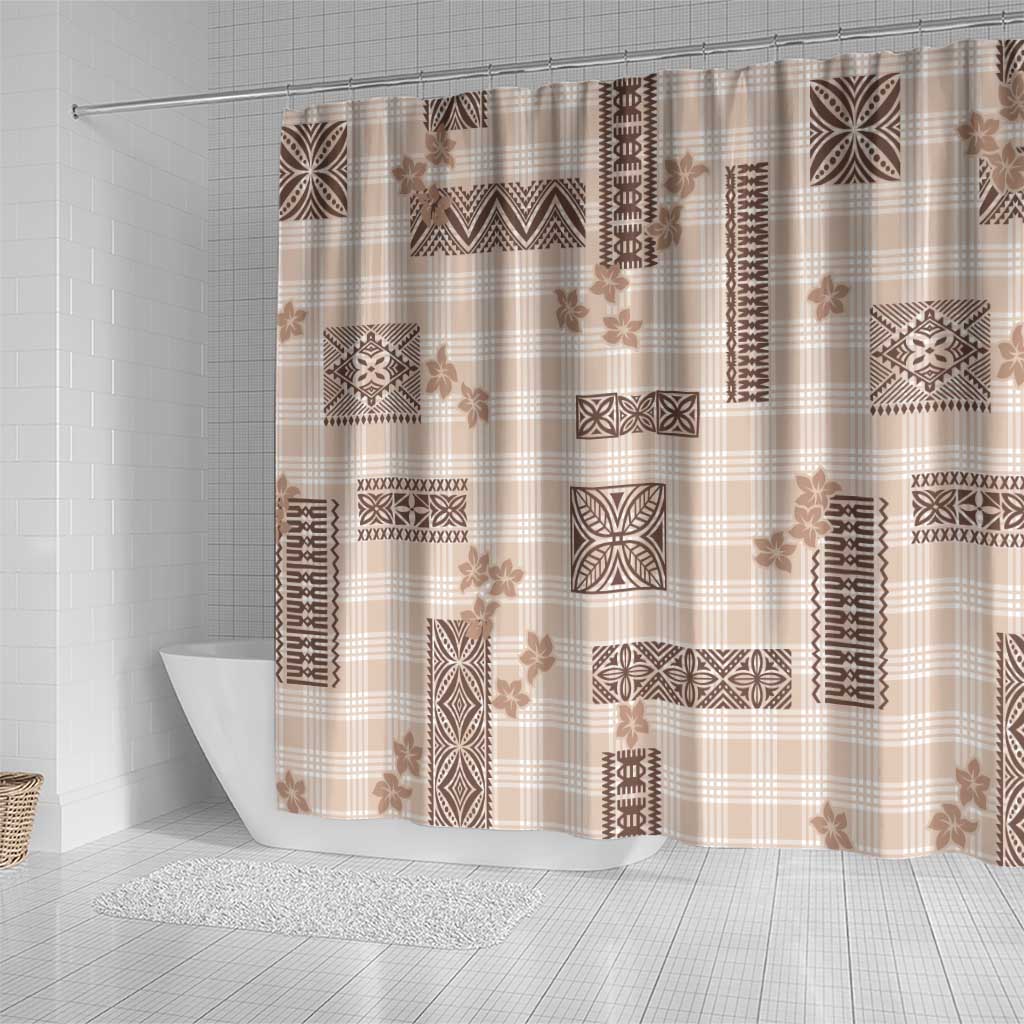 Hawaiian Quilt Tapa On Beige Palaka Motifs Shower Curtain
