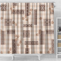 Hawaiian Quilt Tapa On Beige Palaka Motifs Shower Curtain