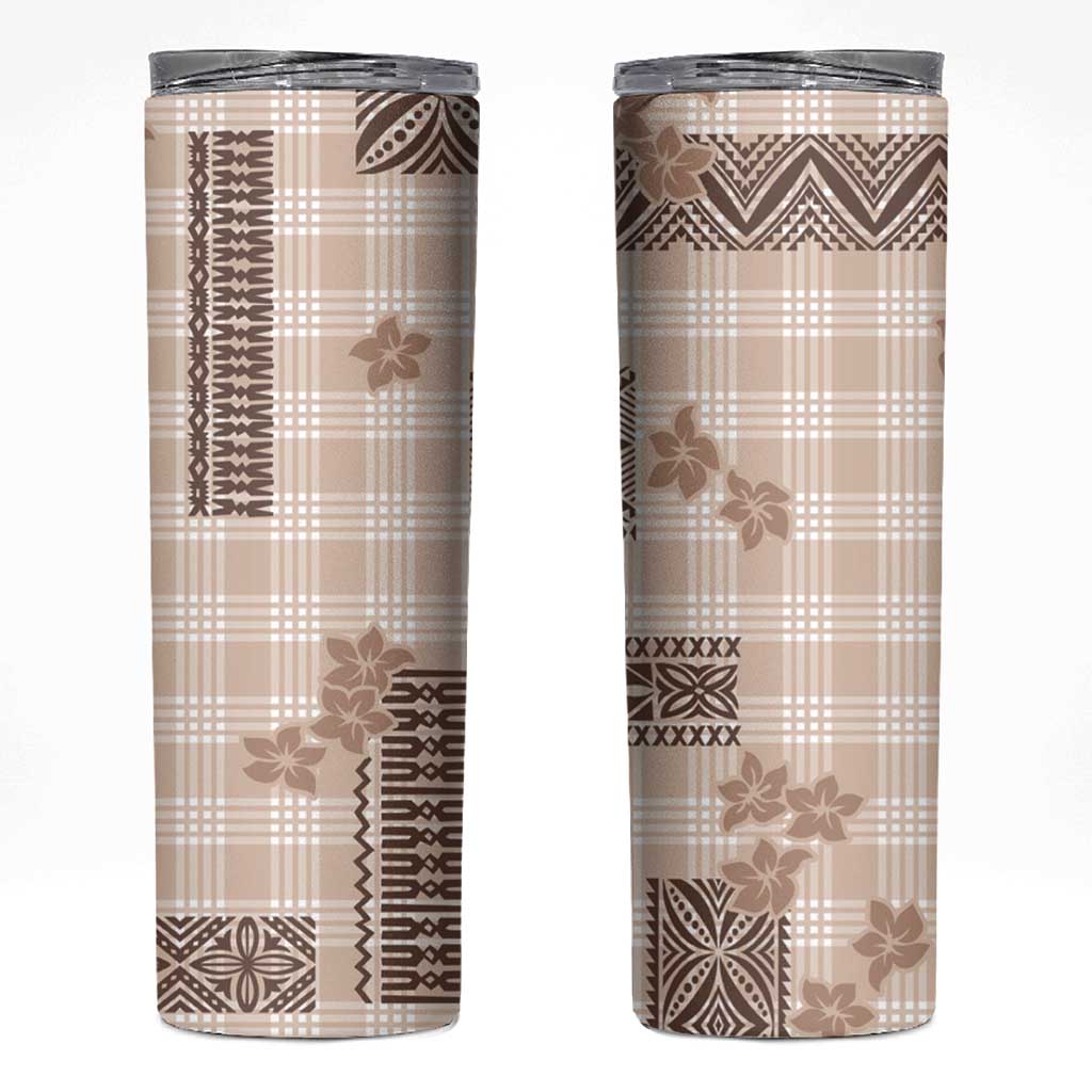 Hawaiian Quilt Tapa On Beige Palaka Motifs Skinny Tumbler