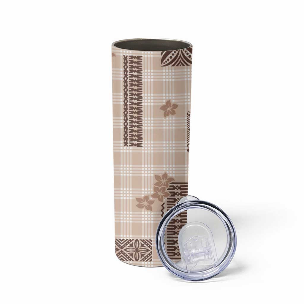 Hawaiian Quilt Tapa On Beige Palaka Motifs Skinny Tumbler