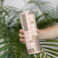 Hawaiian Quilt Tapa On Beige Palaka Motifs Skinny Tumbler