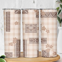 Hawaiian Quilt Tapa On Beige Palaka Motifs Skinny Tumbler