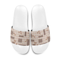 Hawaiian Quilt Tapa On Beige Palaka Motifs Slide Sandals LT7 Beige - Polynesian Pride