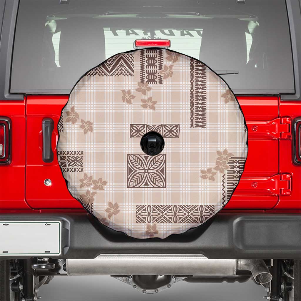 Hawaiian Quilt Tapa On Beige Palaka Motifs Spare Tire Cover