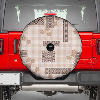 Hawaiian Quilt Tapa On Beige Palaka Motifs Spare Tire Cover