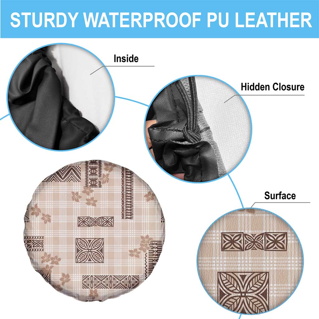 Hawaiian Quilt Tapa On Beige Palaka Motifs Spare Tire Cover