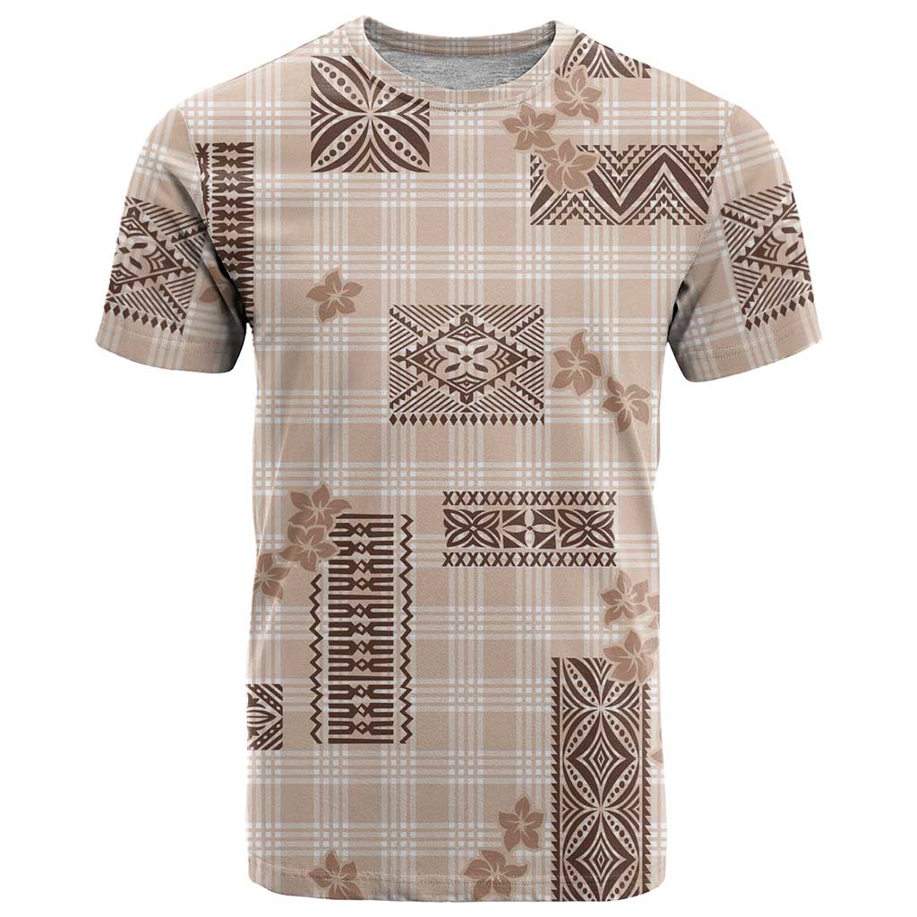 Hawaiian Quilt Tapa On Beige Palaka Motifs T Shirt LT7 Beige - Polynesian Pride