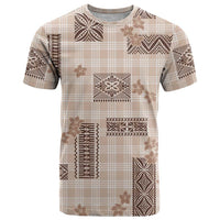 Hawaiian Quilt Tapa On Beige Palaka Motifs T Shirt LT7 Beige - Polynesian Pride