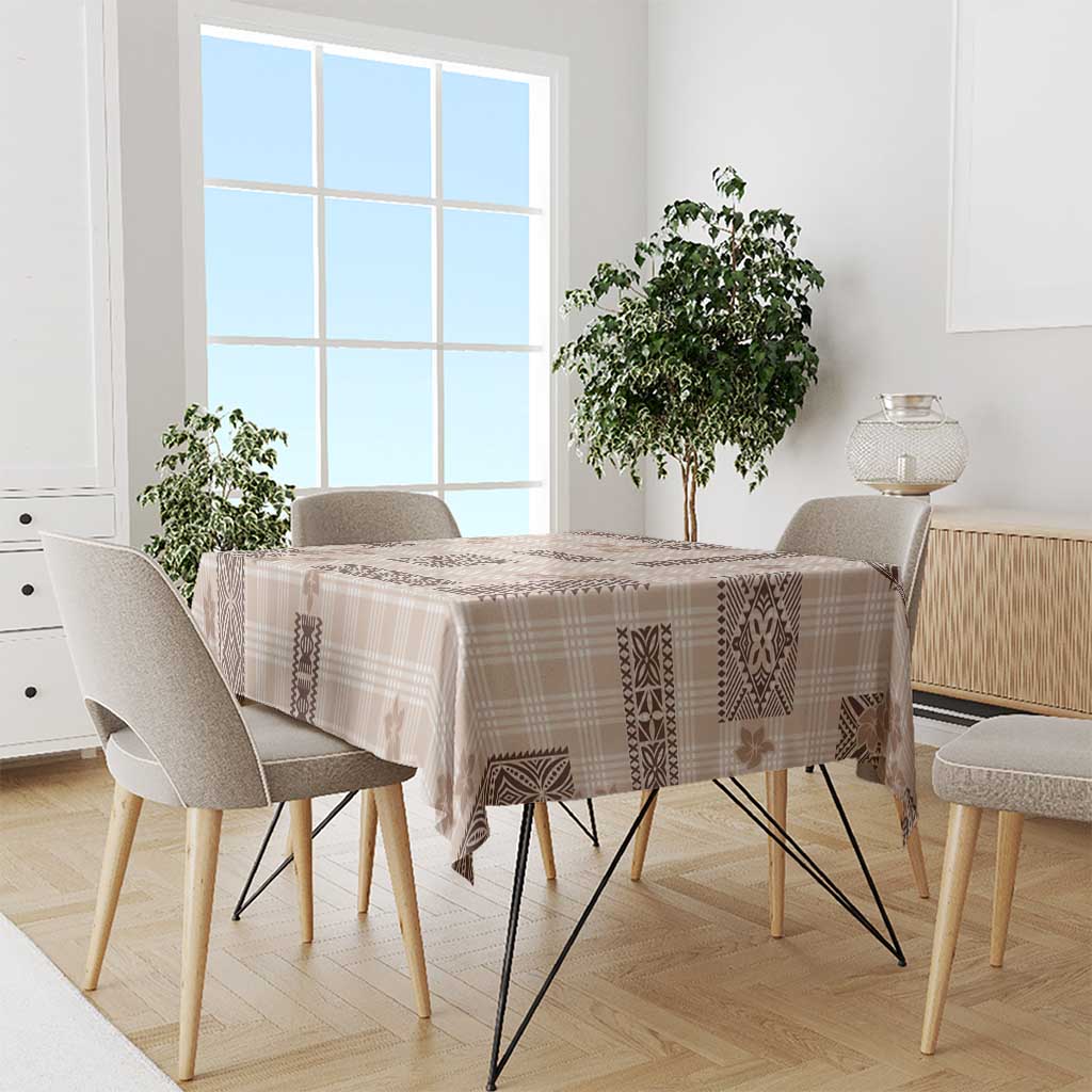 Hawaiian Quilt Tapa On Beige Palaka Motifs Tablecloth LT7 - Polynesian Pride