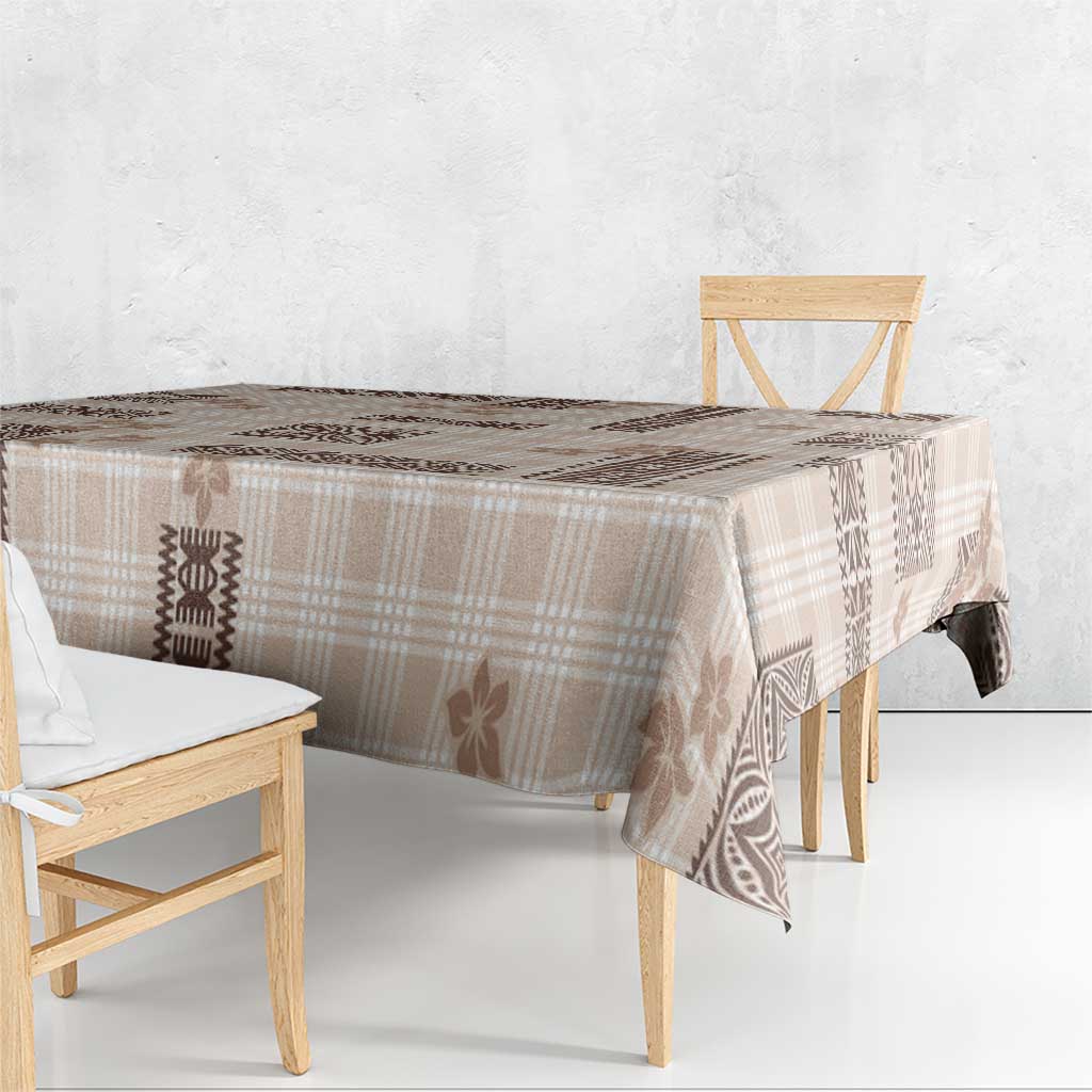 Hawaiian Quilt Tapa On Beige Palaka Motifs Tablecloth LT7 - Polynesian Pride