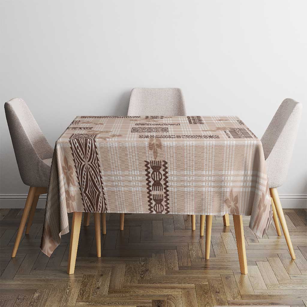 Hawaiian Quilt Tapa On Beige Palaka Motifs Tablecloth LT7 - Polynesian Pride
