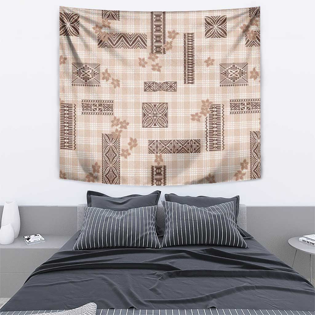 Hawaiian Quilt Tapa On Beige Palaka Motifs Tapestry LT7 - Polynesian Pride