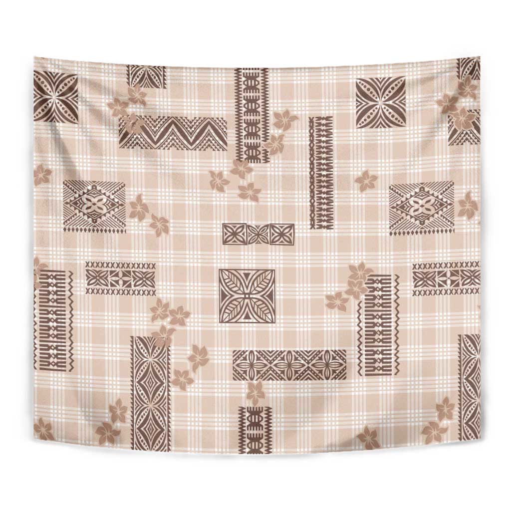 Hawaiian Quilt Tapa On Beige Palaka Motifs Tapestry LT7 - Polynesian Pride