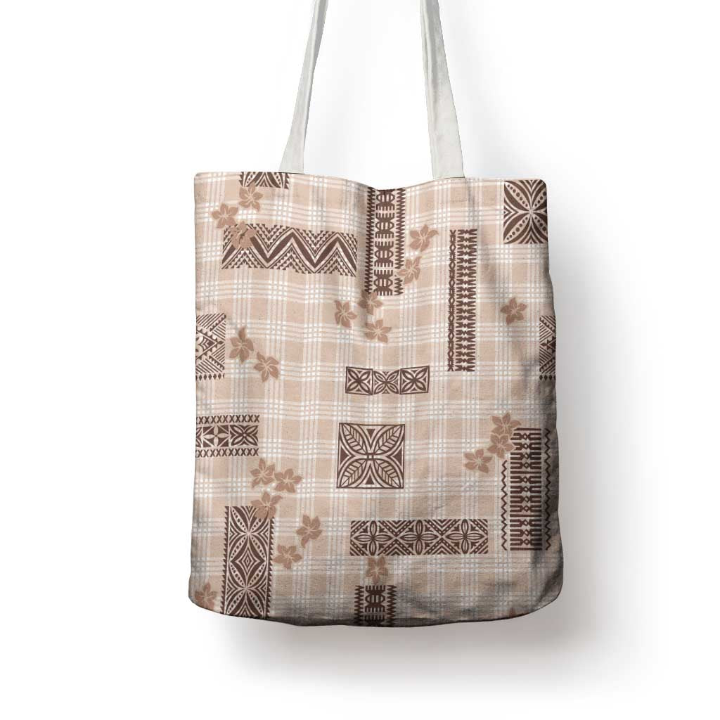 Hawaiian Quilt Tapa On Beige Palaka Motifs Tote Bag LT7 - Polynesian Pride
