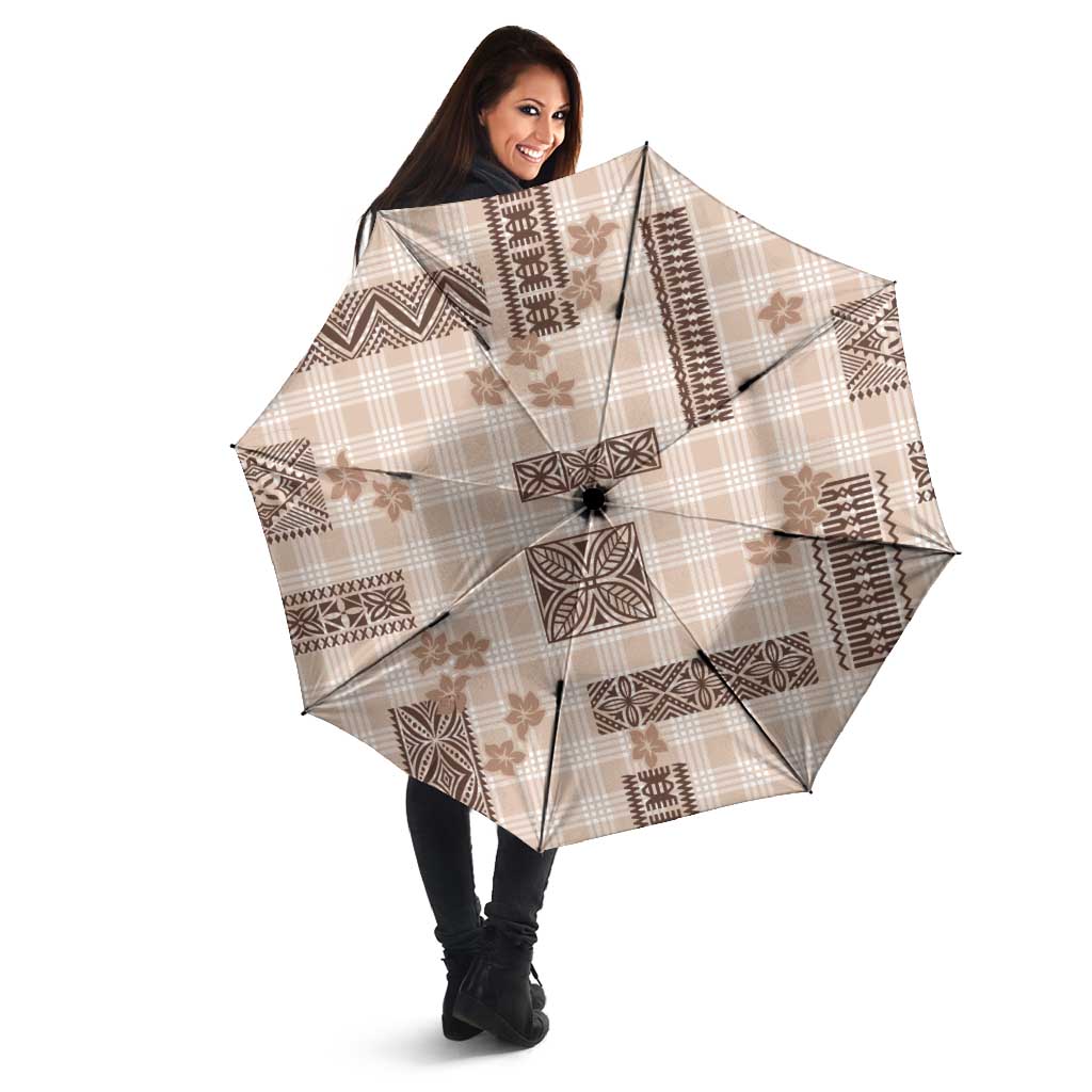 Hawaiian Quilt Tapa On Beige Palaka Motifs Umbrella LT7 - Polynesian Pride