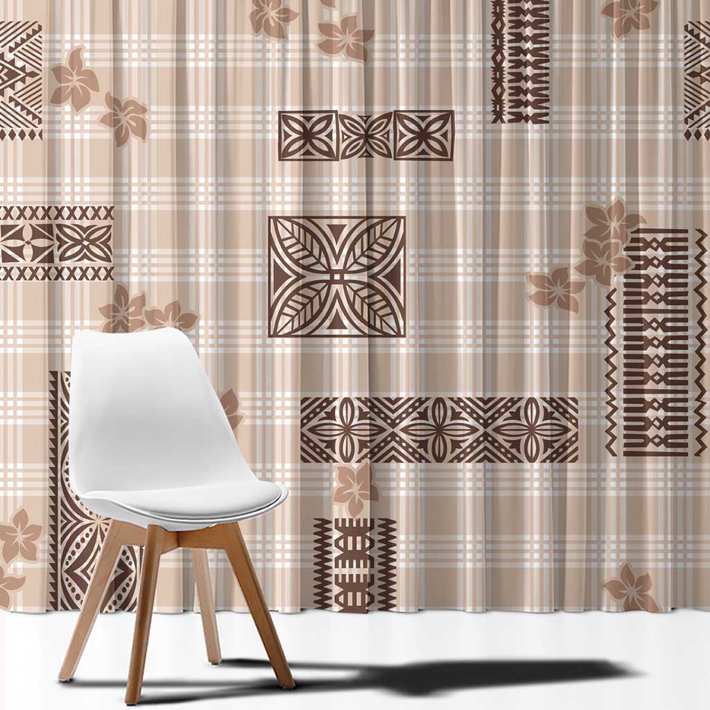Hawaiian Quilt Tapa On Beige Palaka Motifs Window Curtain LT7 - Polynesian Pride