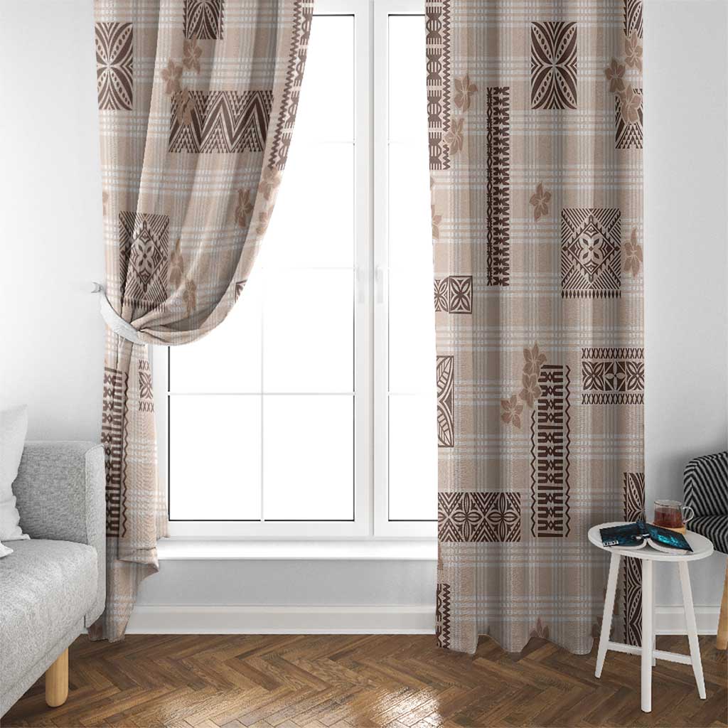 Hawaiian Quilt Tapa On Beige Palaka Motifs Window Curtain LT7 - Polynesian Pride