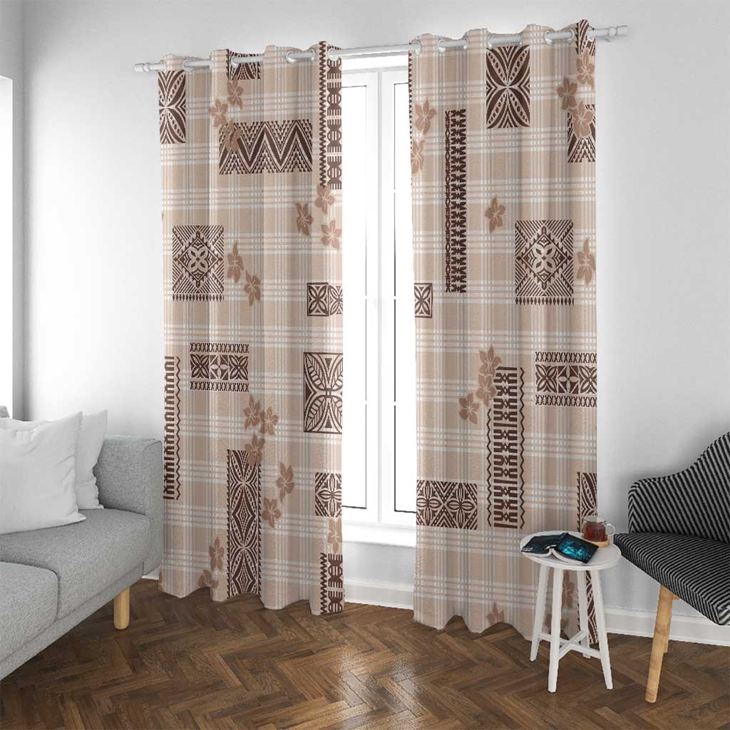 Hawaiian Quilt Tapa On Beige Palaka Motifs Window Curtain LT7 With Grommets Beige - Polynesian Pride