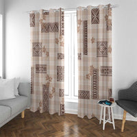 Hawaiian Quilt Tapa On Beige Palaka Motifs Window Curtain LT7 With Grommets Beige - Polynesian Pride